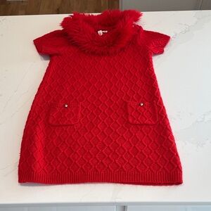 Janie and Jack Red Knit Dress with Faux Fur Collar